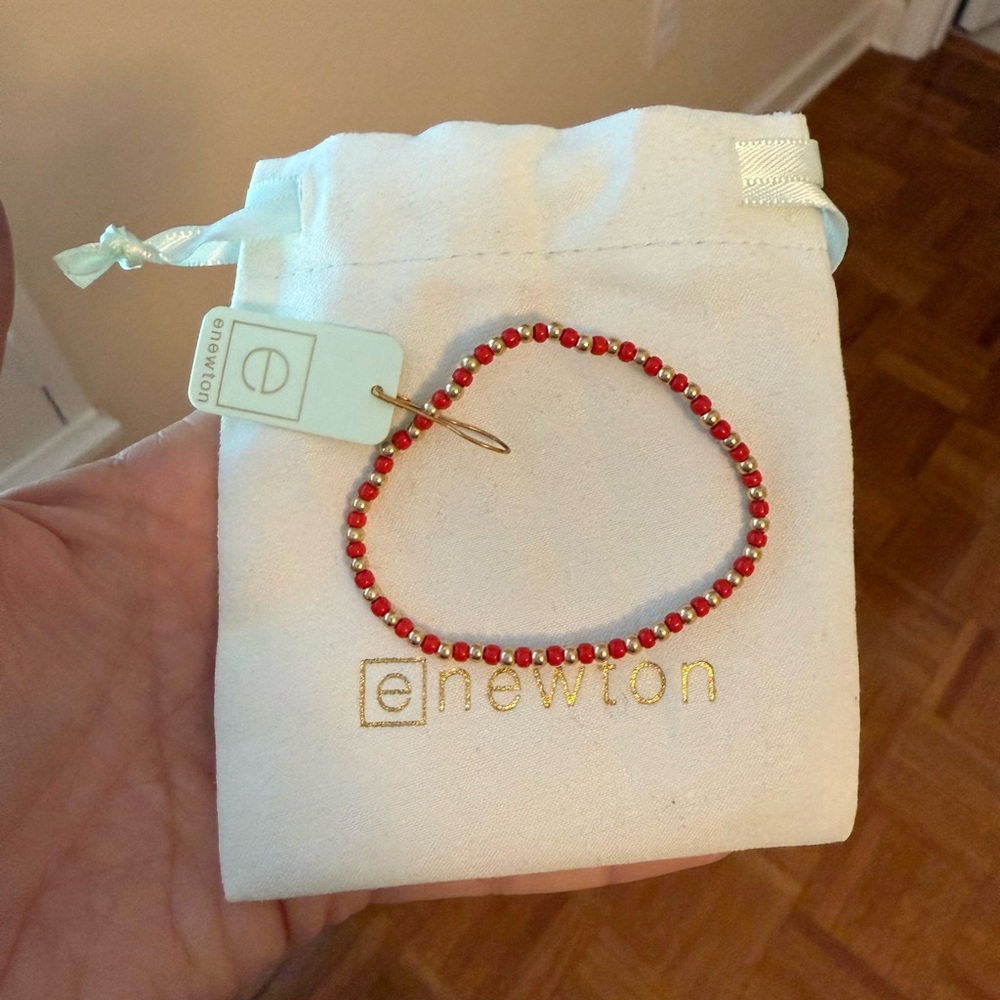 Authentic e. newton red/gold beaded stretch bracelet NEW